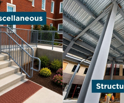 Mid-City Steel comparison showing miscellaneous steel railings and stairs alongside structural steel framing and columns.